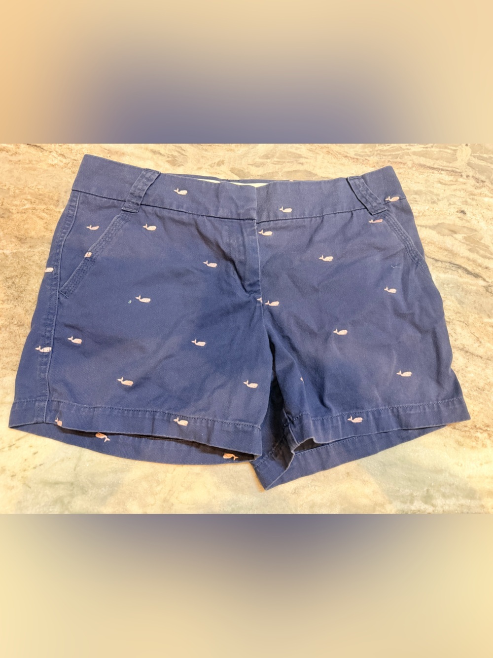 J.Crew City Fit Chino Shorts 8 Navy Pink Embroidered Whales Preppy